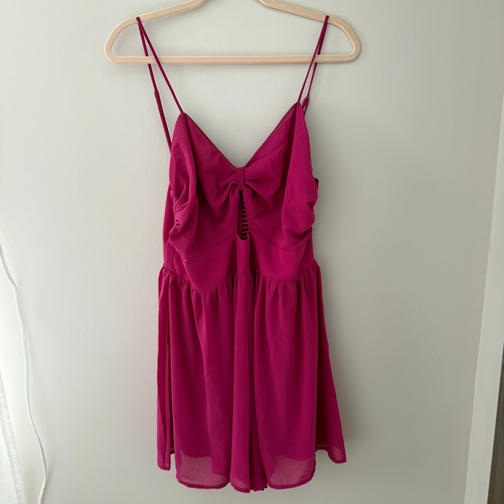 Petal and Pup Magenta Pink Bow Front Cutout Chiffon Romper‎ XL Smocked Back - Picture 2 of 7